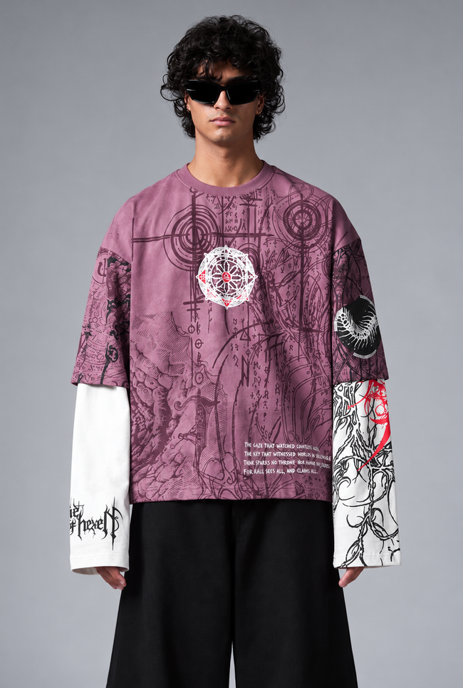 Arcane Oversized Layered Graphic Tee – Washed Plum