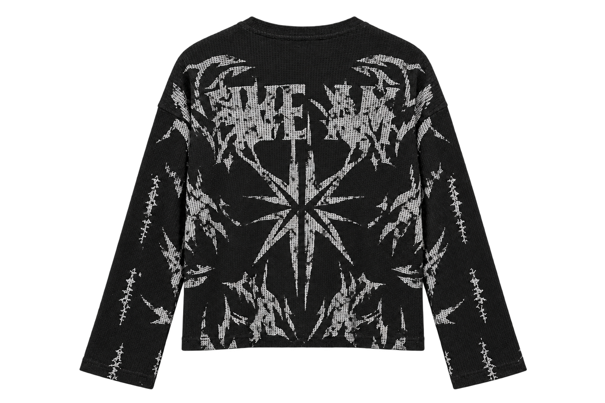 Black Distressed Graphic Boxy Fit Long Sleeve