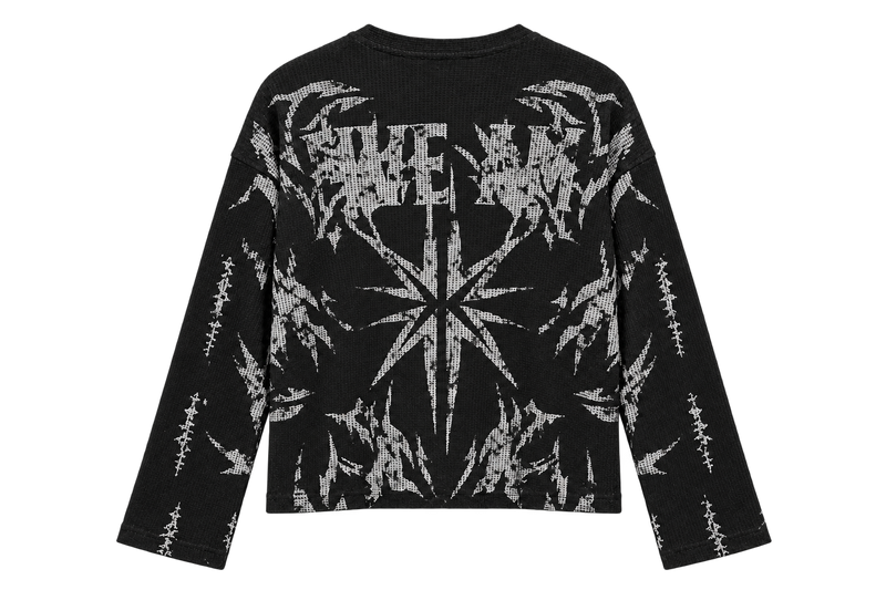 Black Distressed Graphic Boxy Fit Long Sleeve