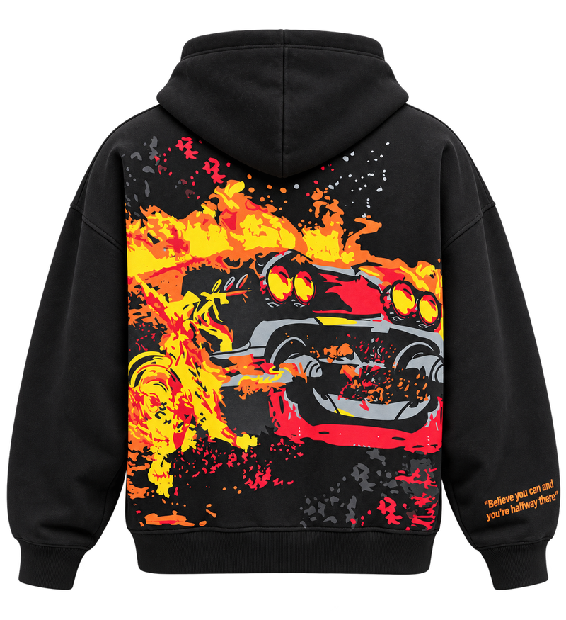 Inferno Oversized Puff Print Hoodie – Black
