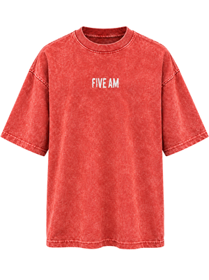 FIVE AM 87 Vintage Wash Boxy Oversized T-Shirt – Red — product-only view