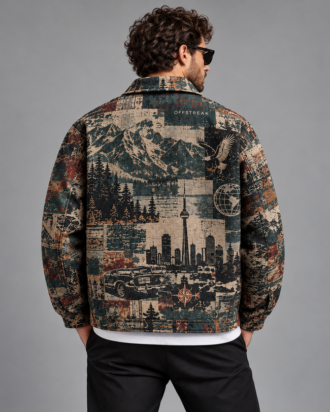Back of OFFSTREAK Atlas jacquard jacket on model